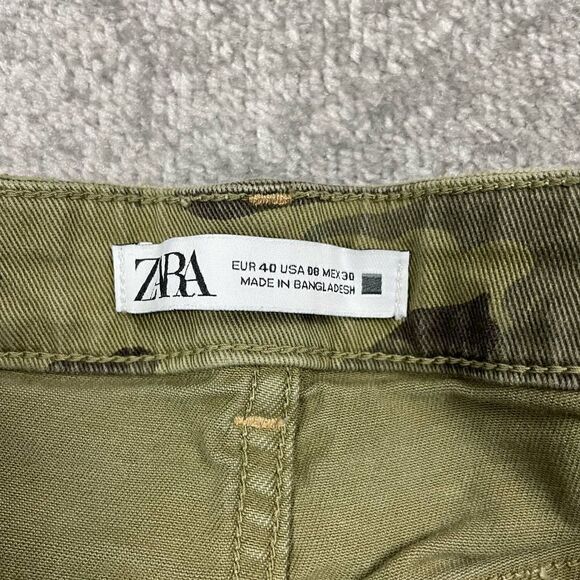 Zara Womens High Rise Camouflage Skinny Jean Distressed Military Green Size 8 - Picture 5 of 5